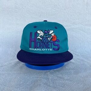 VTG Charlotte Hornets NBA Snapback Hat Teal Purple‎ Embroidered One Size
